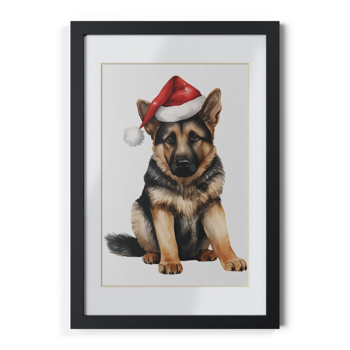 Christmas Dogs, German Shepherd - 8x12inch Vertical Framed Poster - Black MDF Frame, Removable Backing, FSC Certified