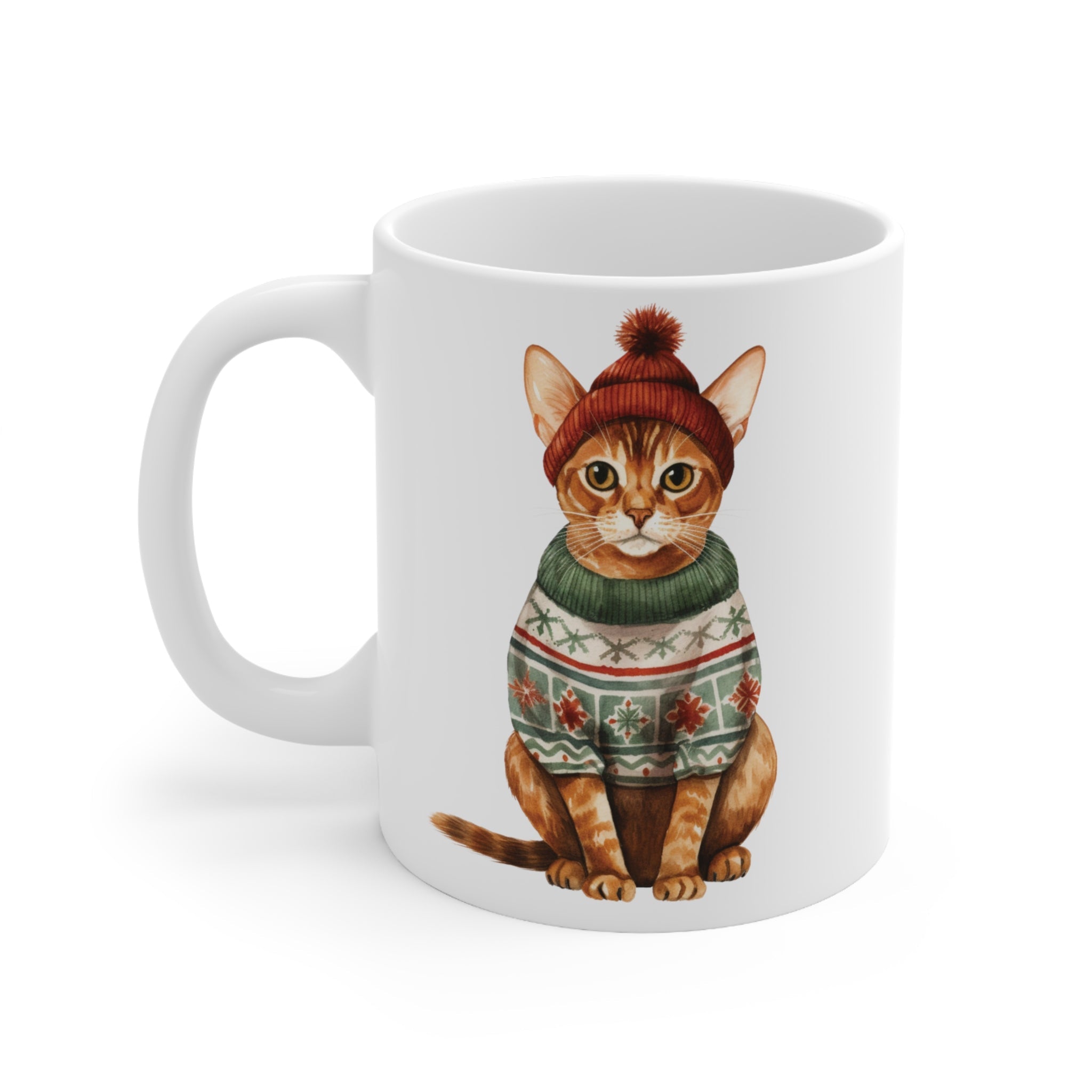 Abyssinian, Christmas Cat - 11oz Ceramic Mug - Lead and BPA-free, Dishwasher & Microwave-Safe
