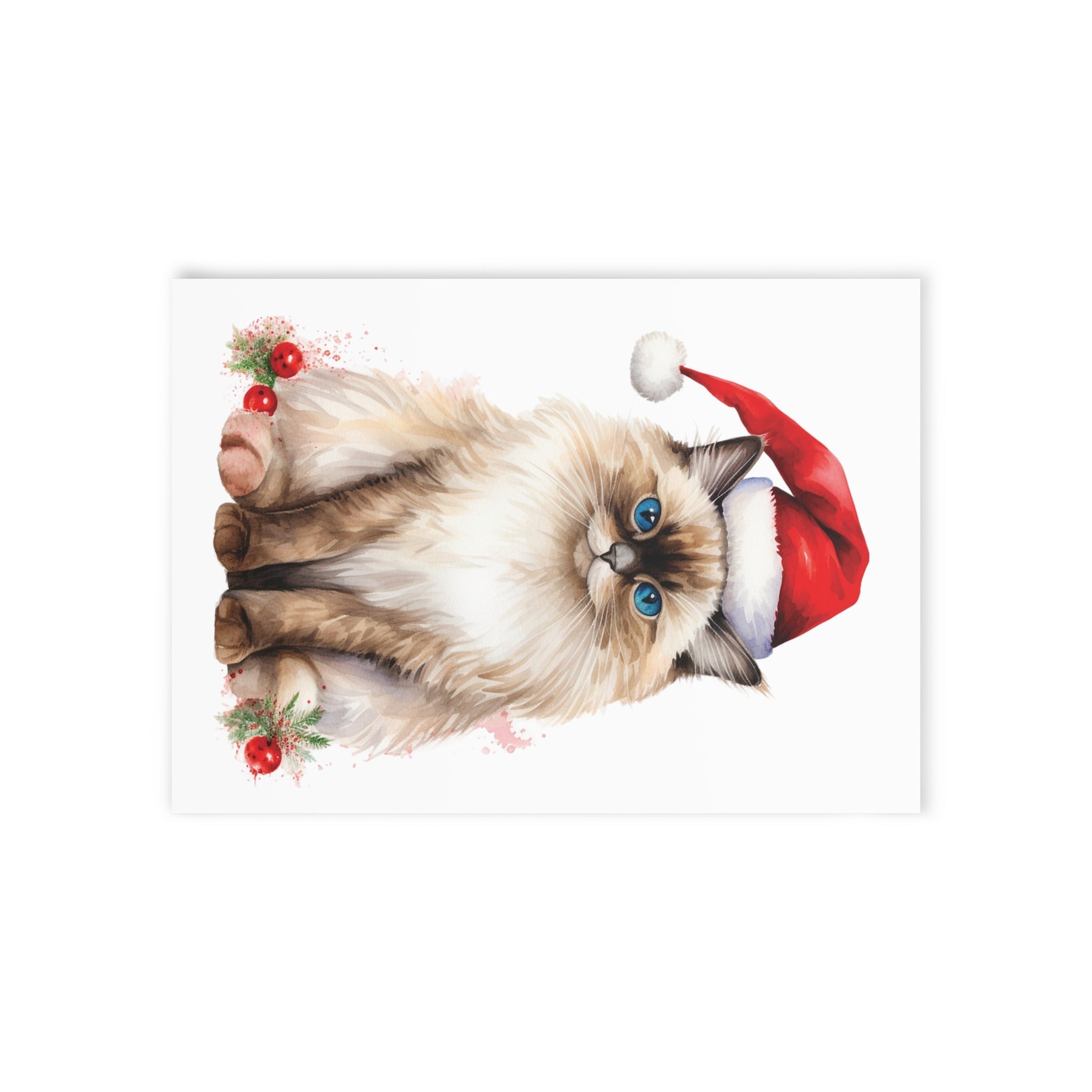 Birman, Christmas Cat - One-Sided Greeting Card/Art Print with Envelope, 300gsm FSC-Certified