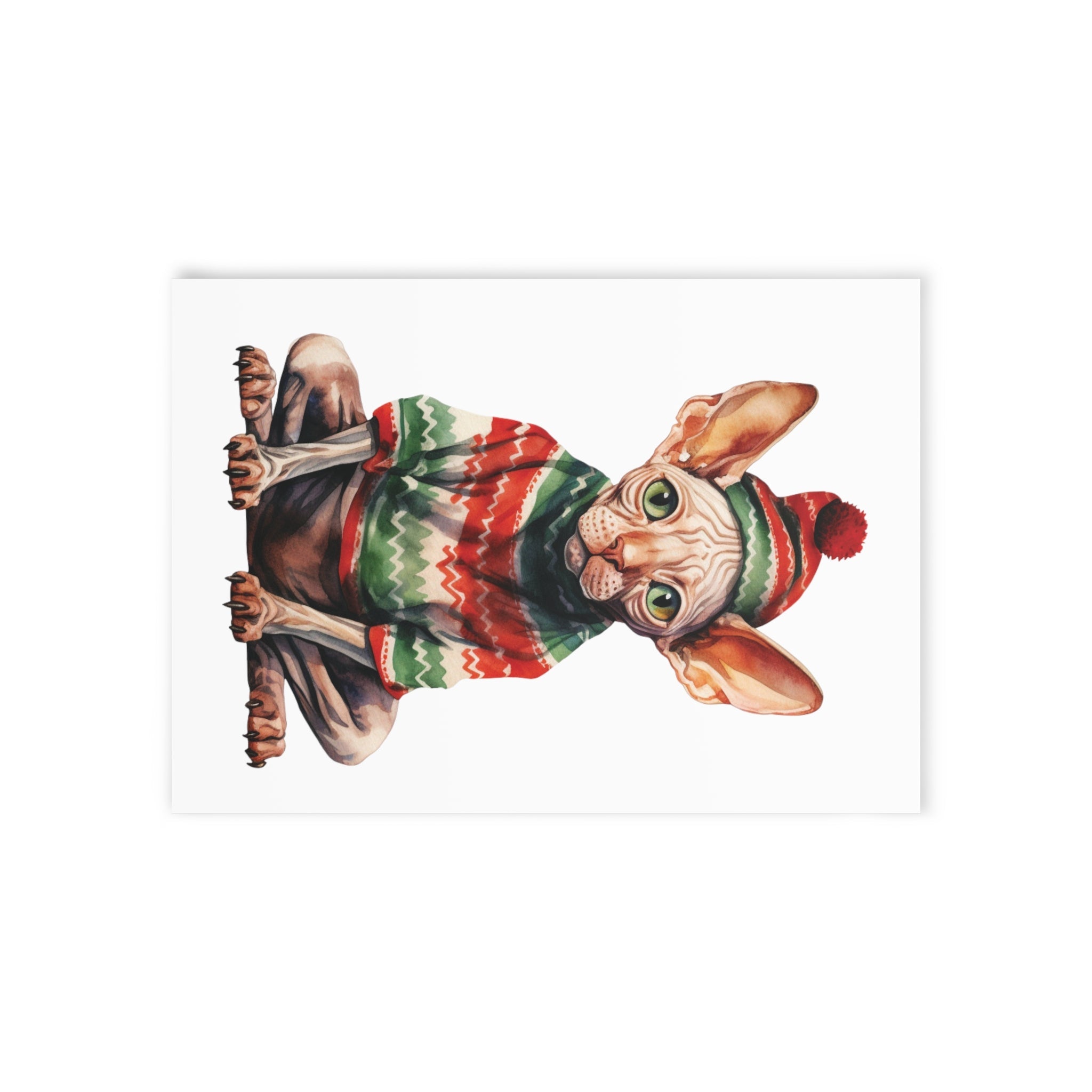 Sphynx, Christmas Cat - One-Sided Greeting Card/Art Print with Envelope, 300gsm FSC-Certified