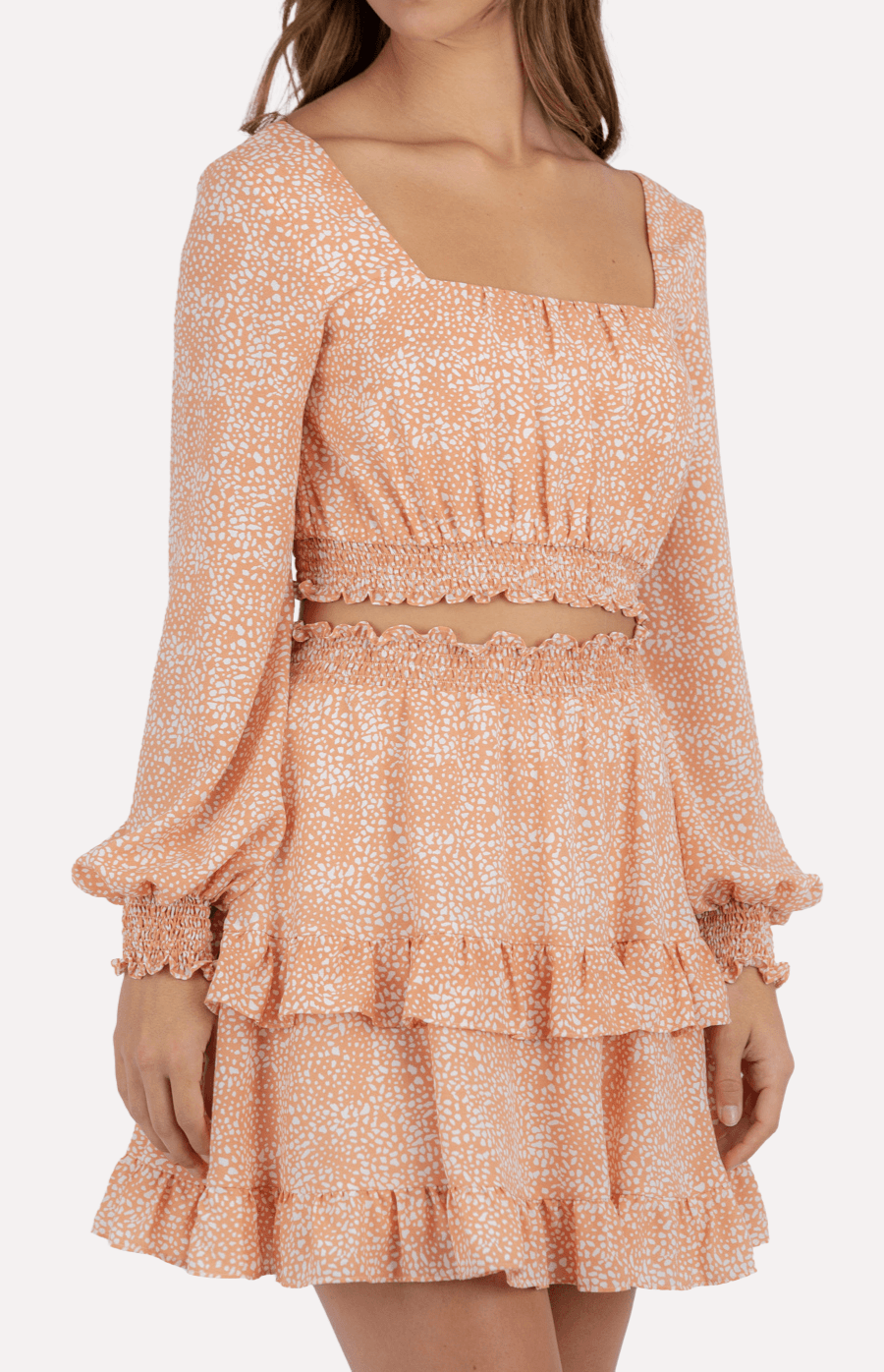 Zahara Mini Skirt in Spotted Peach - Ophelia Fox Boutique